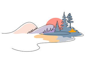 Landscape with Lake woods mountains