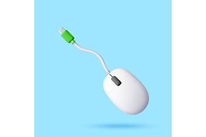 3D wired computer mouse with green