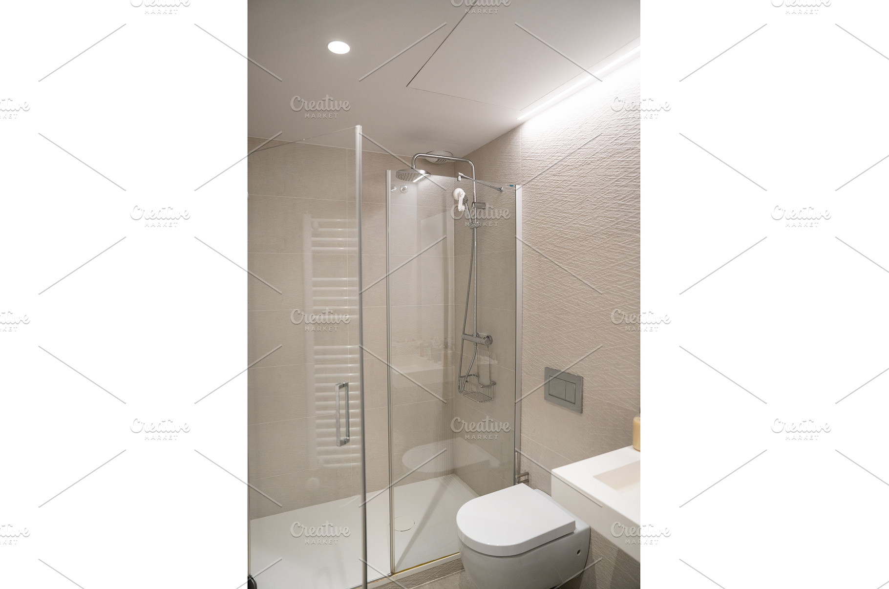 Modern bathroom with frameless glass, an Architecture Photo by volodymyrshtun13795