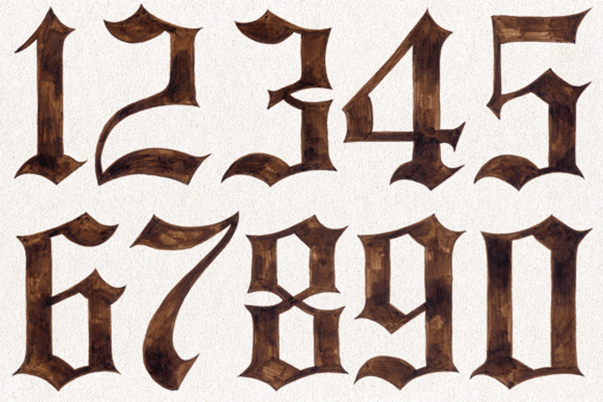 Hand Painted Gothic Numbers, a Texture Illustration by BIOWORKZ (Photo 5 of 5)