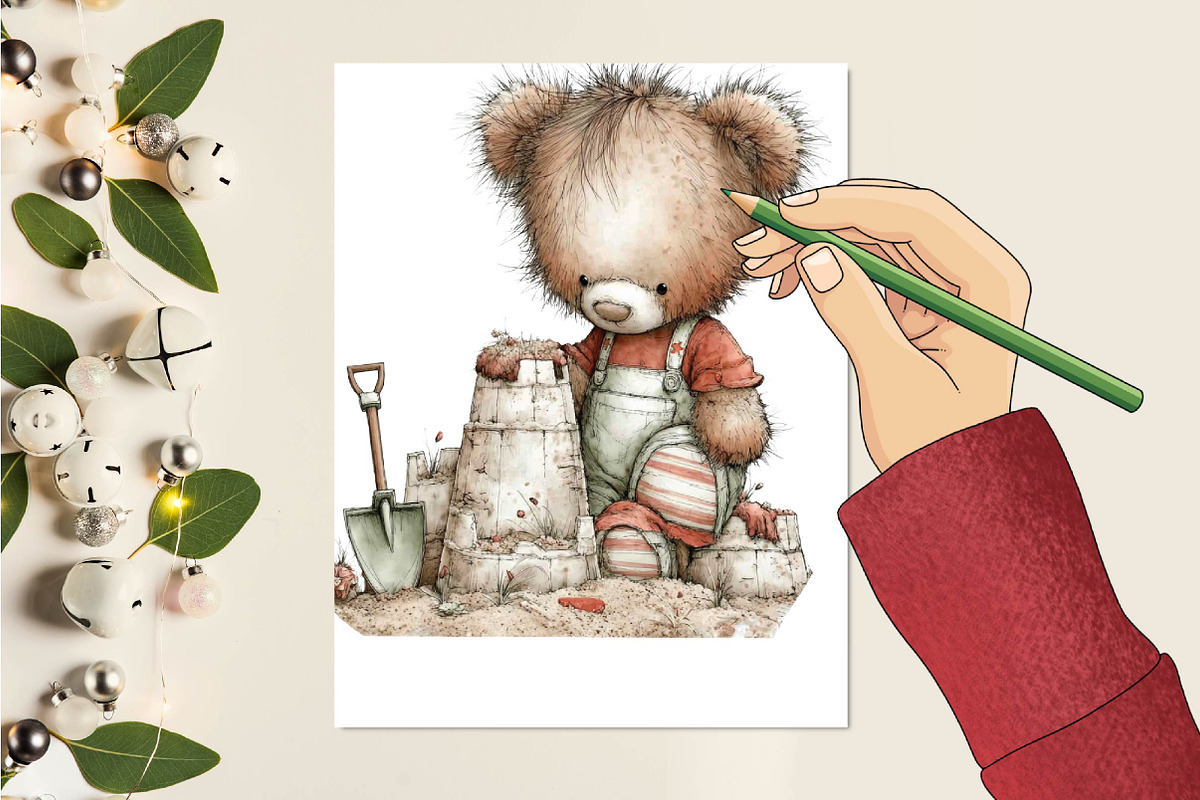 Watercolor Summer Teddy Bear Clipart, an Illustration by SVGArt (Photo 9 of 9)