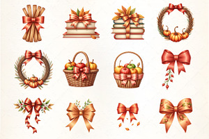 Autumn Bow Watercolor Clipart, an Illustration by CrexoraLab