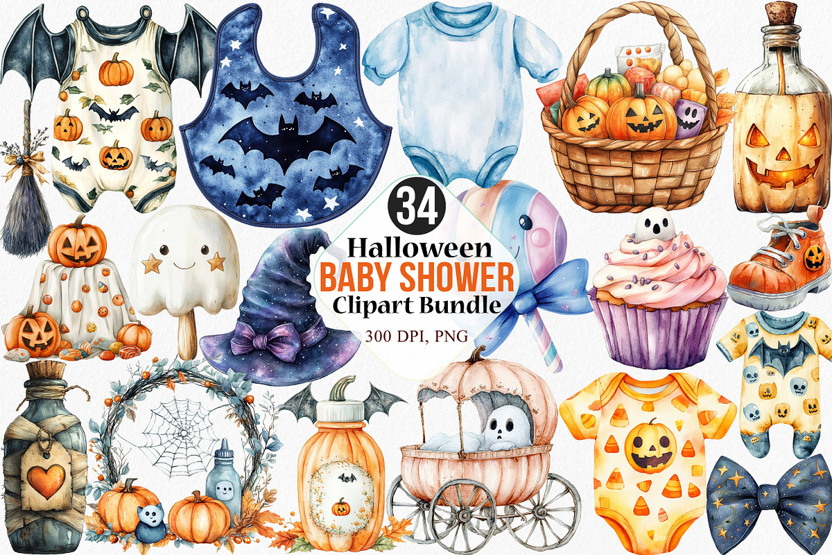 Halloween Baby Shower Clipart Bundle, an Illustration by Canvas Craft (Photo 1 of 8)