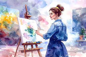 Watercolor Painting of Woman Artist, an Arts & Entertainment Photo by Stock Shape