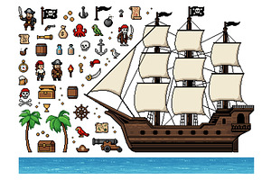 8 bit pixel art arcade game pirate, a Person Illustration by Buch&Bee