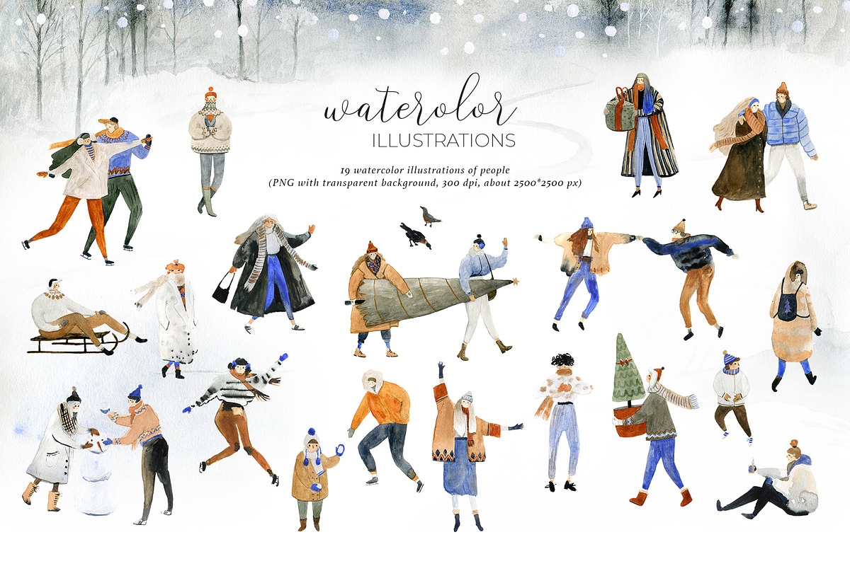 A Walk in Winter Watercolor Set, a Person Illustration by Bibela (Photo 3 of 14)