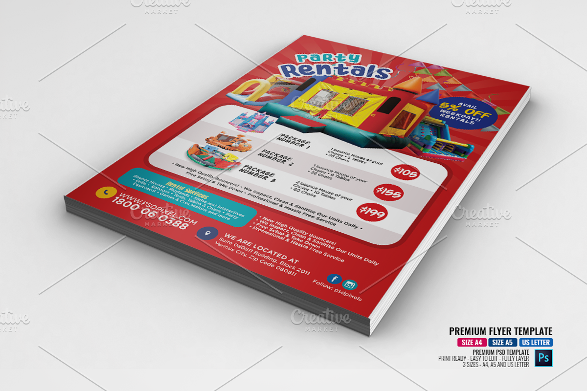 Kinds Party Rental Flyers, a Flyer Template by PSDPixel