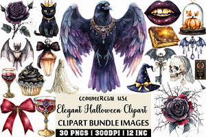 Watercolor Elegant Halloween Clipart, an Illustration by Craft Nest