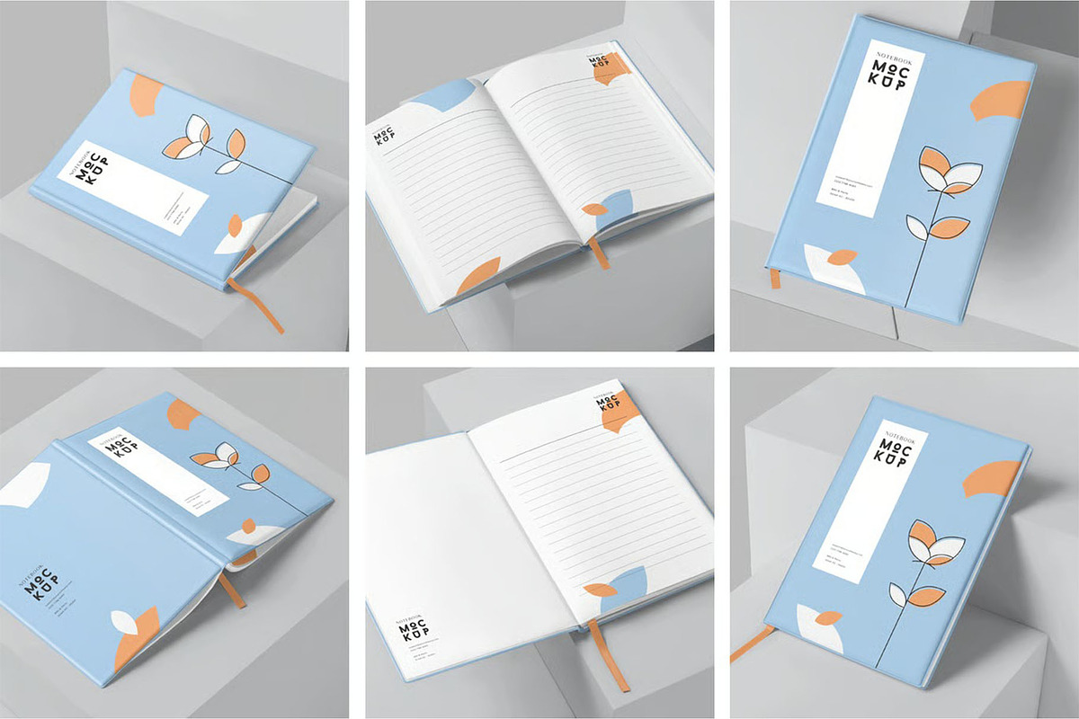 6 Notebook Mockups, a Product Mockup by megostudi0 (Photo 1 of 8)