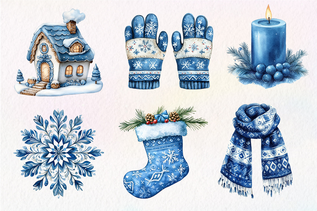 Scandinavian Blue Christmas Clipart, an Illustration by Dream Creation (Photo 2 of 7)