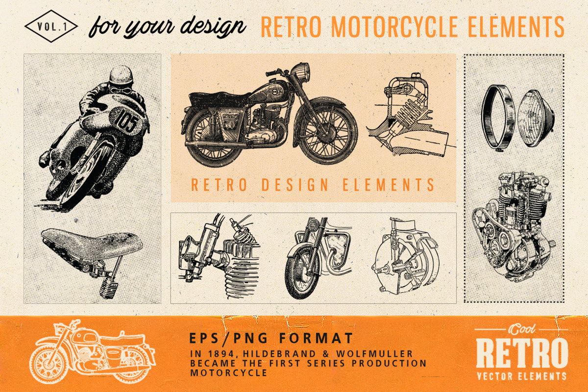 Motorcycle Retro Set, an Illustration by Retro Machine (Photo 3 of 6)