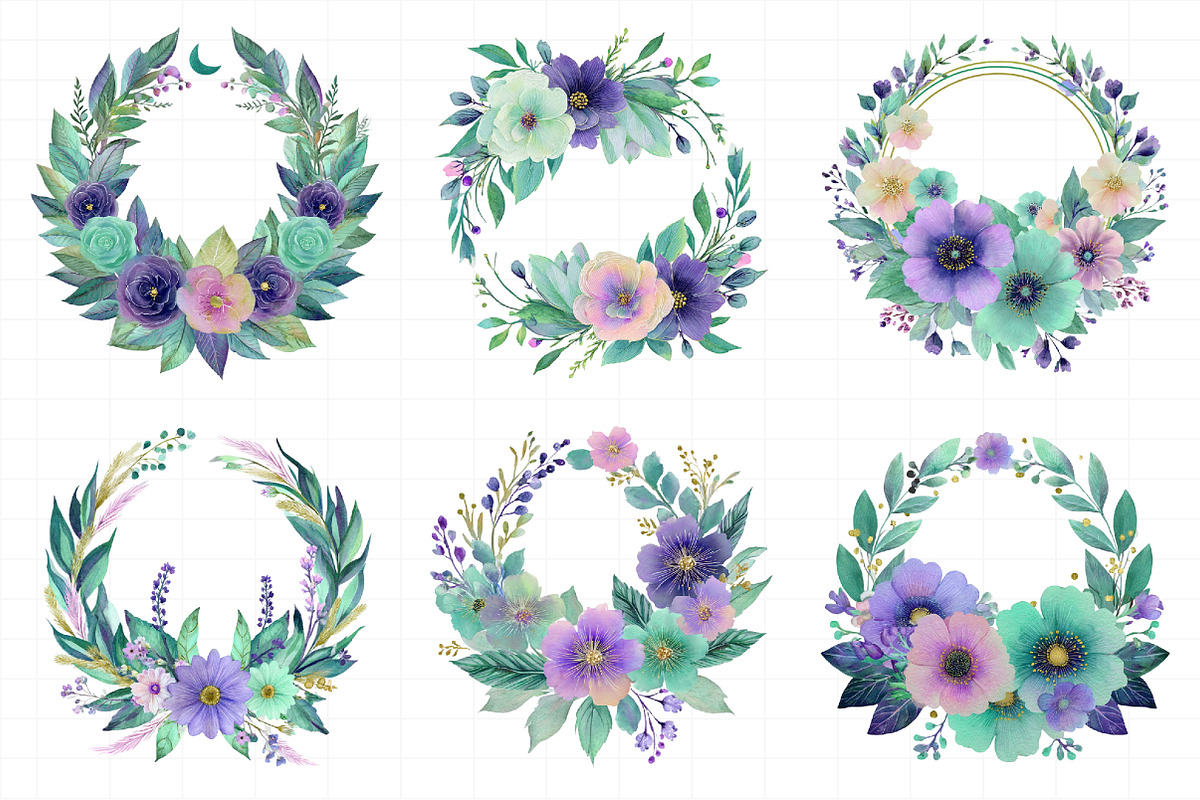 Watercolor Floral Wreaths Clipart Se, an Illustration by Daily.Designs (Photo 6 of 8)