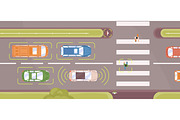 Autonomous smart cars scanning road, a Transportation Illustration by Good Studio (Thumbnail 1 of 3)