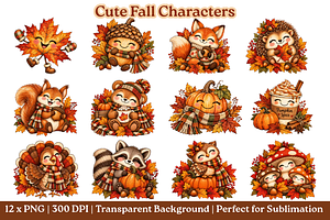 12PNG CUTE FALL CHARACTERS CLIPART