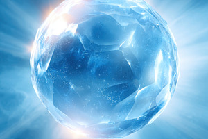 Glowing blue crystal sphere with radiant light, an Abstract Photo by AlyaAnd