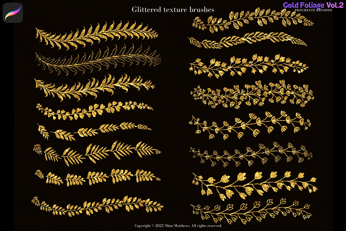 Procreate Brushes Gold Foliage Vol 2, a Brush Add-On by Fashion Workshop Bkk (Photo 8 of 11)