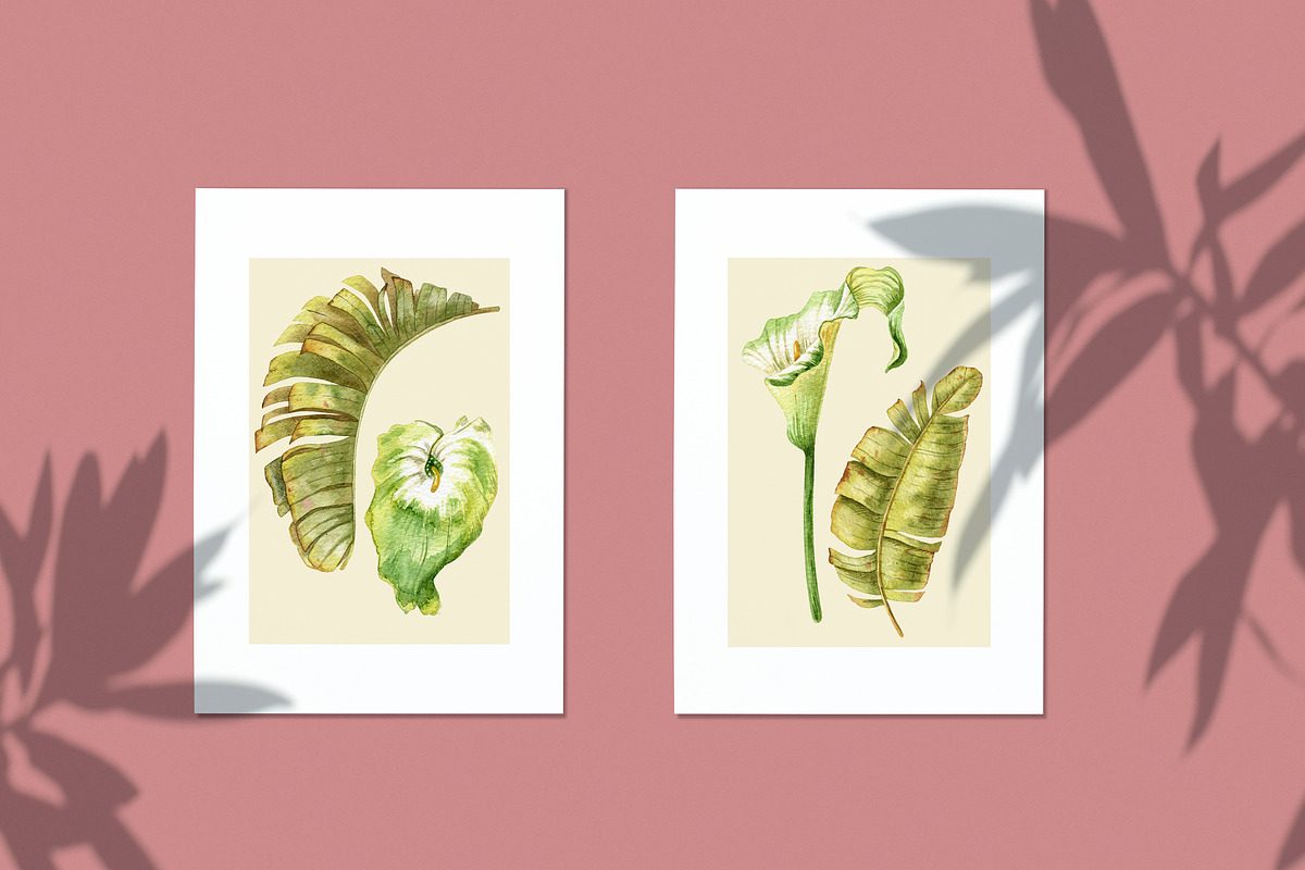 Watercolor Tropical Leaves & Flowers, an Illustration by babenkoirusa (Photo 17 of 17)