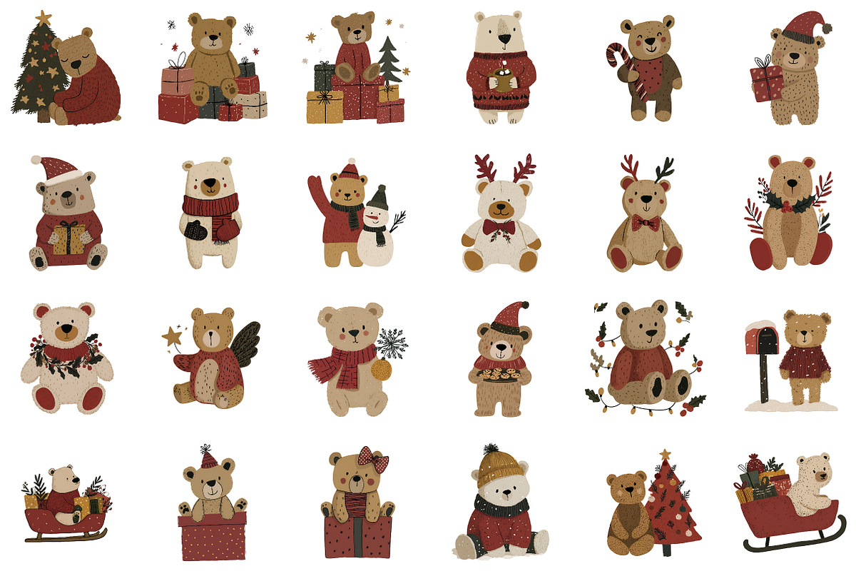 Watercolor Christmas Teddy Bear Clip, an Animal Illustration by Sublimation Artist (Photo 2 of 6)