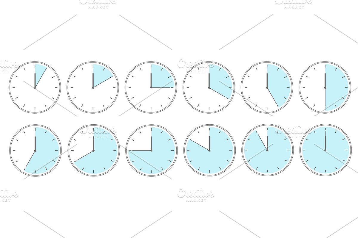 Cock faces with various time, an Object Illustration by Lemberg Vector