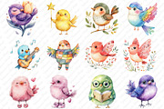 Watercolor Whimsical Birds Clipart, an Illustration by Watercolor design (Thumbnail 2 of 11)