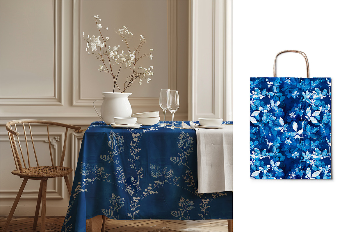 Cyanotype Floral Seamless Patterns, a Pattern Graphic by Ninterints (Photo 9 of 18)