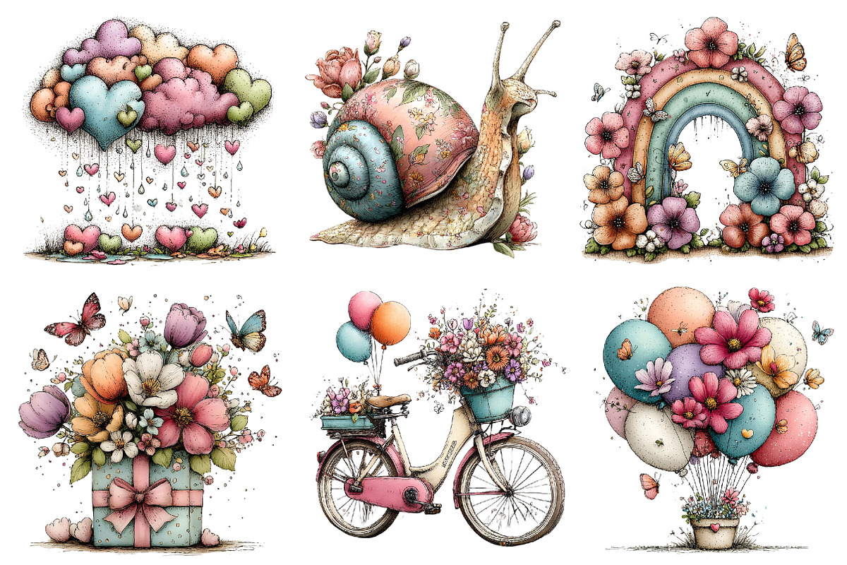 Whimsical Spring Clipart Bundle, an Illustration by Dream Creation (Photo 5 of 7)