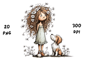 Whimsical Floral Girl and Puppy, an Animal Illustration by GiraffeCreative (Thumbnail 7 of 20)
