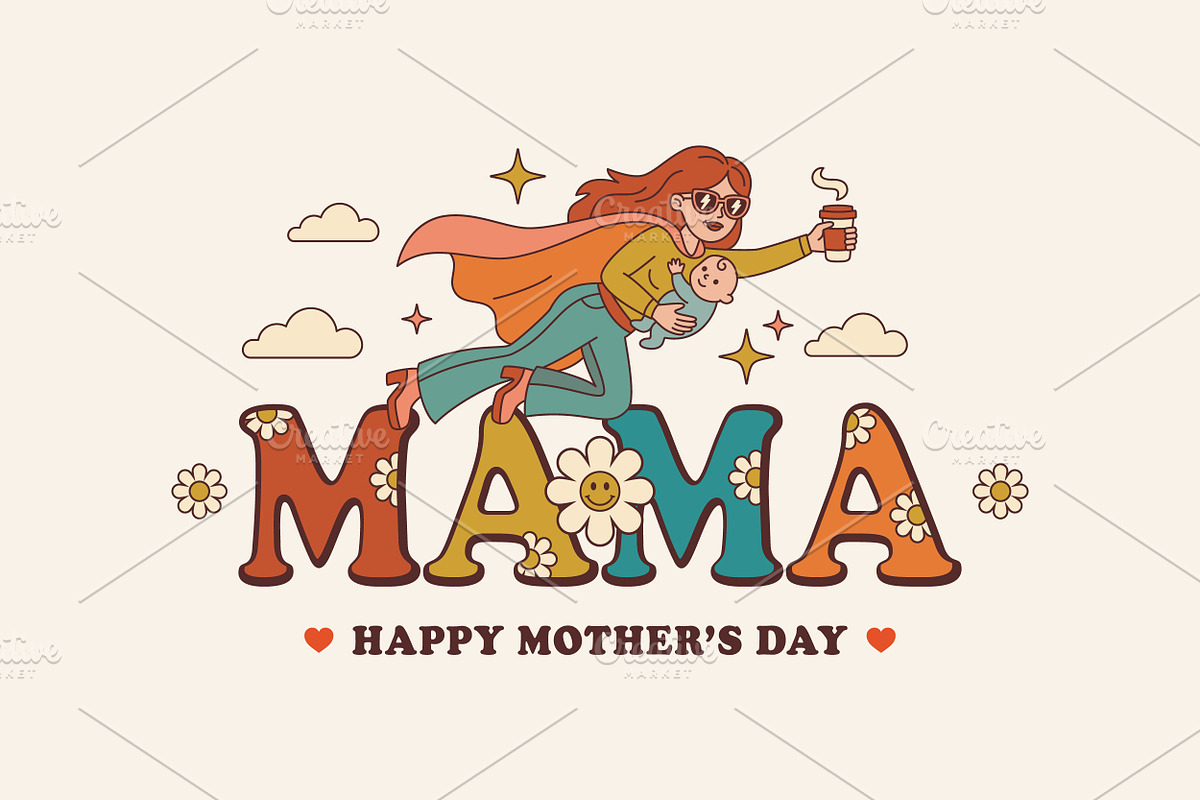 Flying woman with baby and coffee, an Object Illustration by PushLogo (Photo 2 of 3)