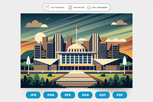 A cartoon building with a flag on to, a Graphic by SaroStock