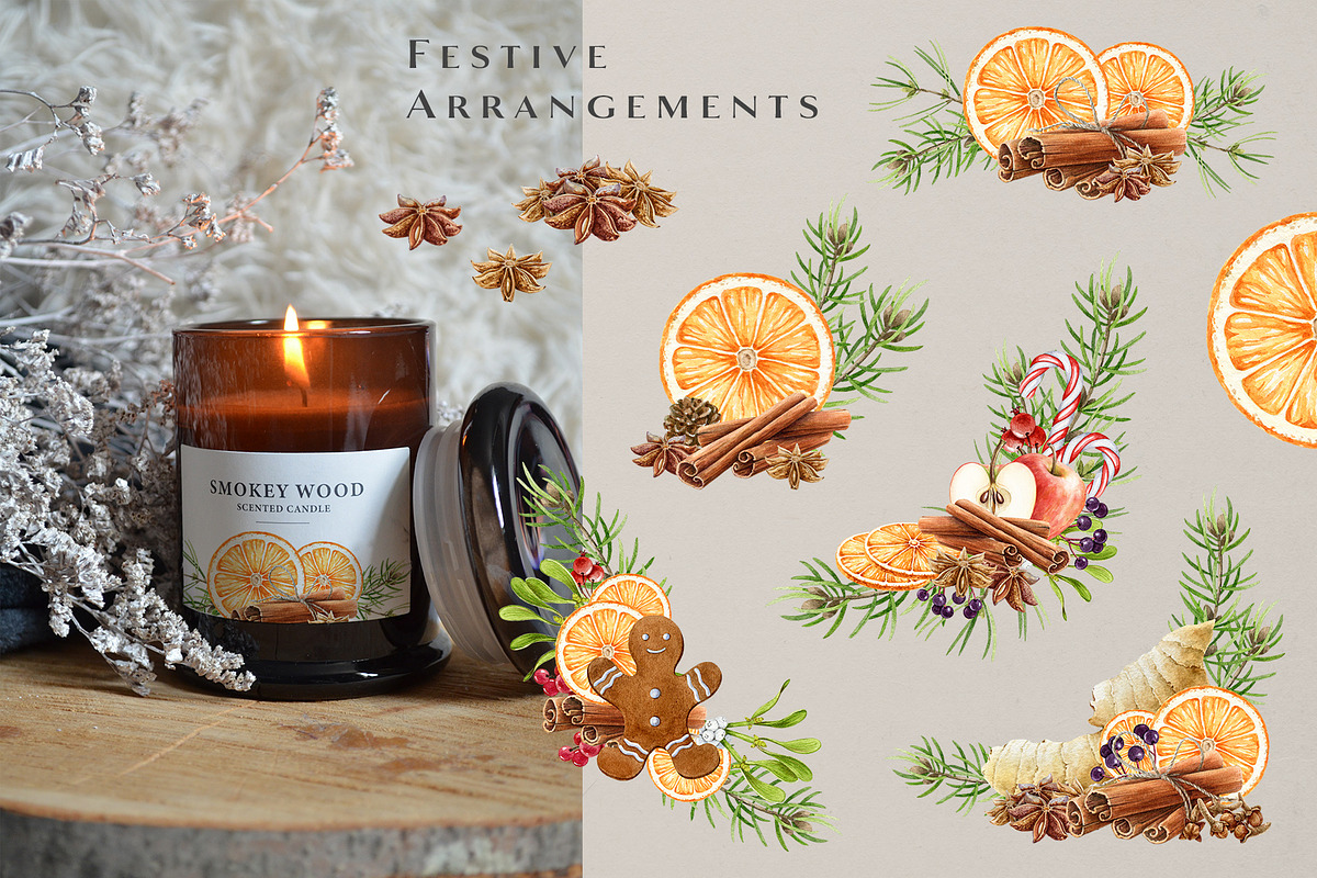 Winter Spices Watercolor Clipart, a Seasonal Illustration by AnitaPol (Photo 2 of 13)
