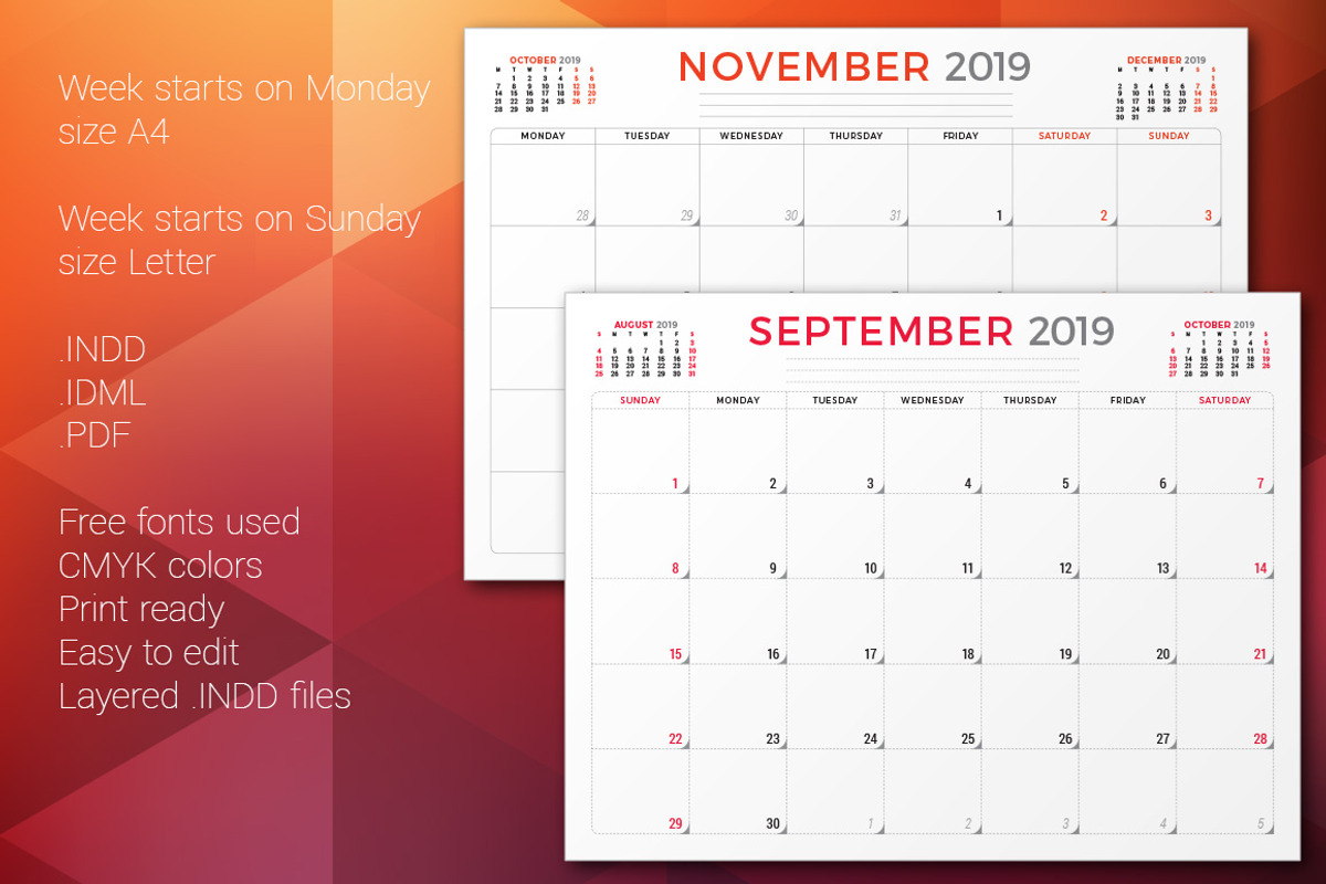 Monthly Planner 2019, a Stationery Template by AntartStock (Photo 6 of 6)