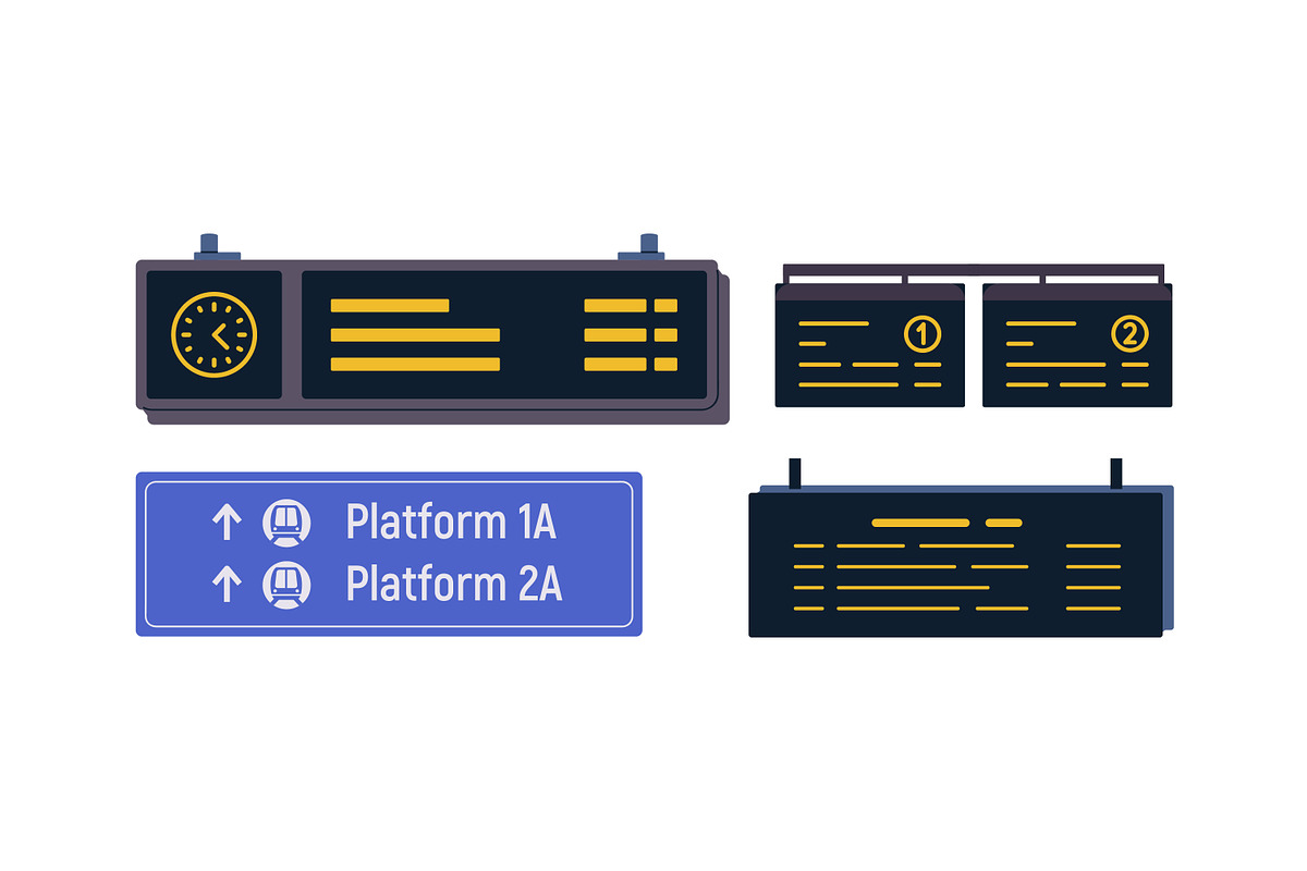 Railway station signs, boards set, a Transportation Illustration by Good Studio (Photo 3 of 3)