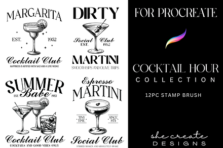 Procreate Cocktail Stamp Brushes, a Brushes & More by She Create Designs