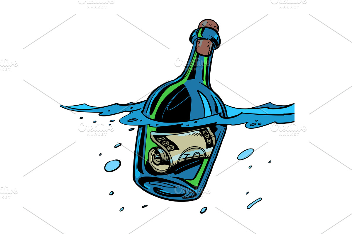 A bottle of money in water. Reliable, an Object Illustration by rogistok