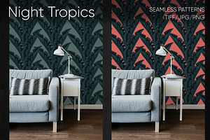 Night Tropics Seamless Patterns