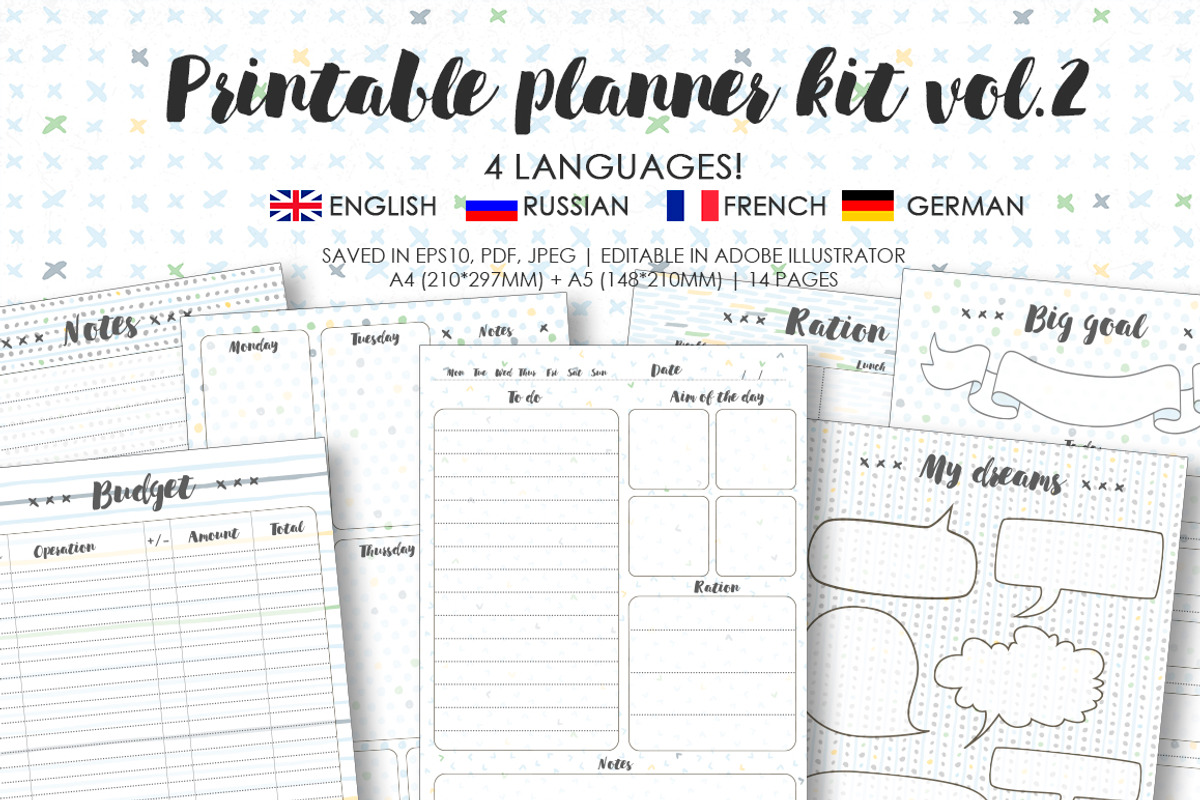 Planner kit vol.2 - 4 languages!, a Stationery Template by Lina_Lisichka (Photo 1 of 6)