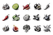 Fruits and Vegetables Black Engraved, a Food Illustration by JeksonGraphics (Thumbnail 1 of 5)