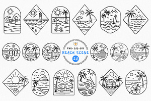 Beach Scene Bundle, Summer Line Art