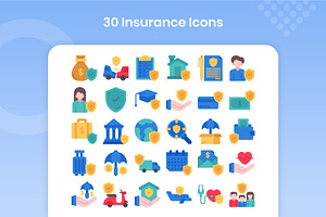 30 Insurance Icons Set - Flat