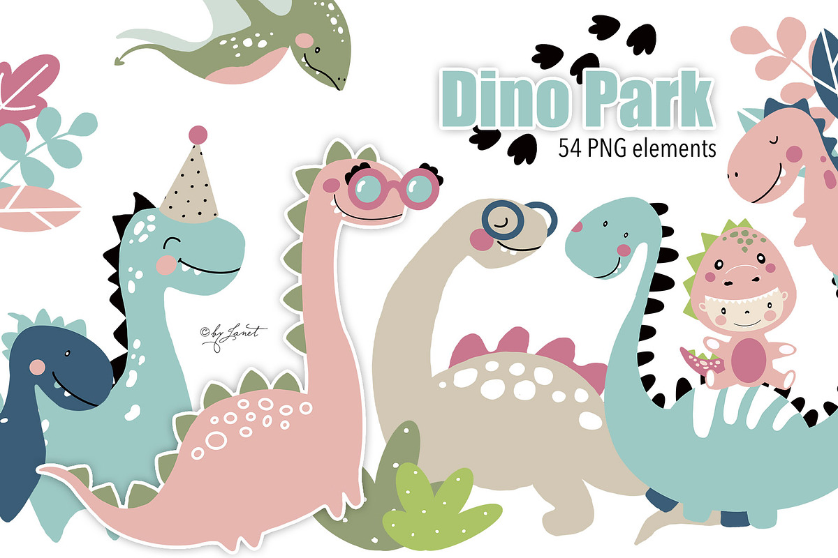 Dino Park Clipart, an Illustration by helloPAPER (Photo 1 of 2)