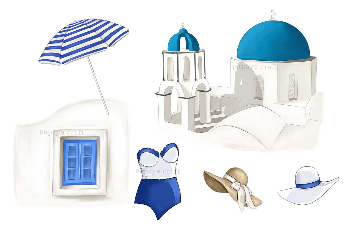 Santorini Greece Summer Clipart, an Illustration by Papaya Craft (Photo 4 of 6)