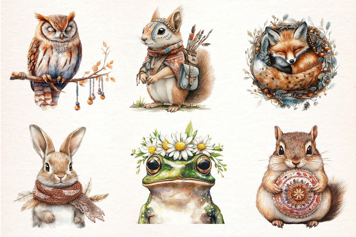 Boho Woodland Creatures Animals, an Illustration by Dream Creation (Photo 2 of 7)