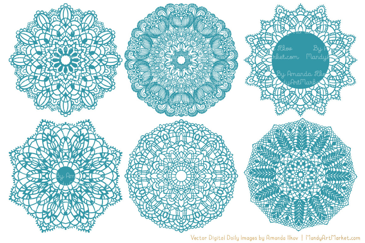 Vintage Blue Lace Doilies Clipart, an Illustration by Amanda Ilkov (Photo 3 of 4)
