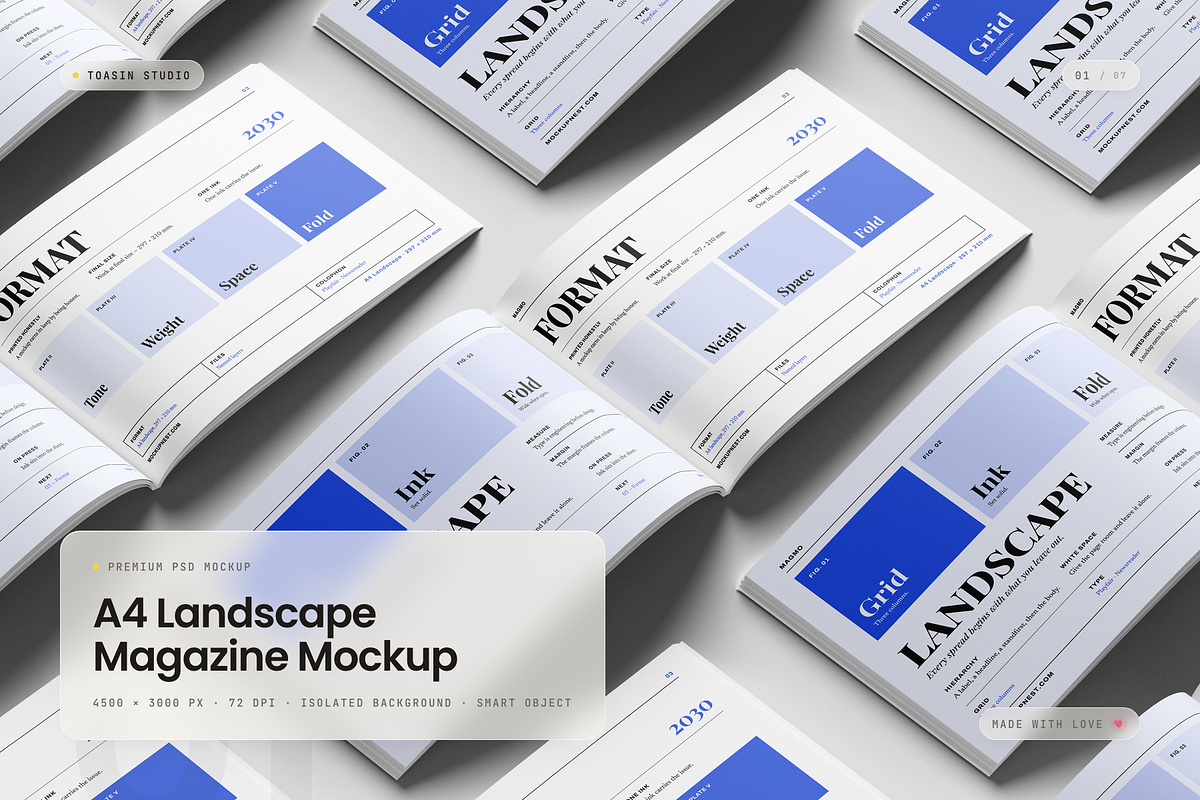 A4 Landscape Magazine Mockup, a Books & Magazine Mockup by Toasin Studio (Photo 1 of 7)