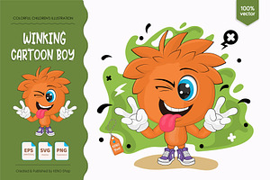 Cartoon winking boy. Tshirt, PNG., a Person Illustration by KENO Mascots