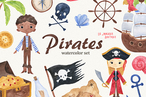 Pirates Watercolor Clipart Set