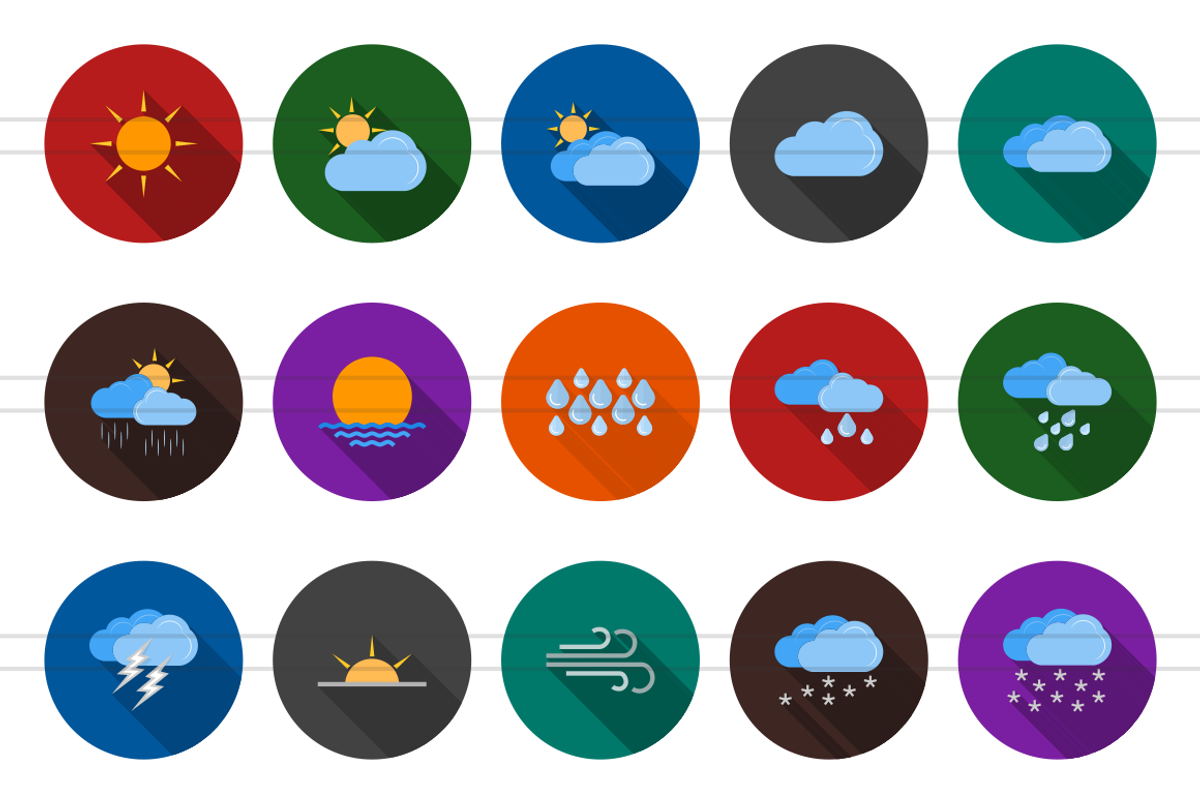 30 Weather Flat Shadowed Icons preview 2