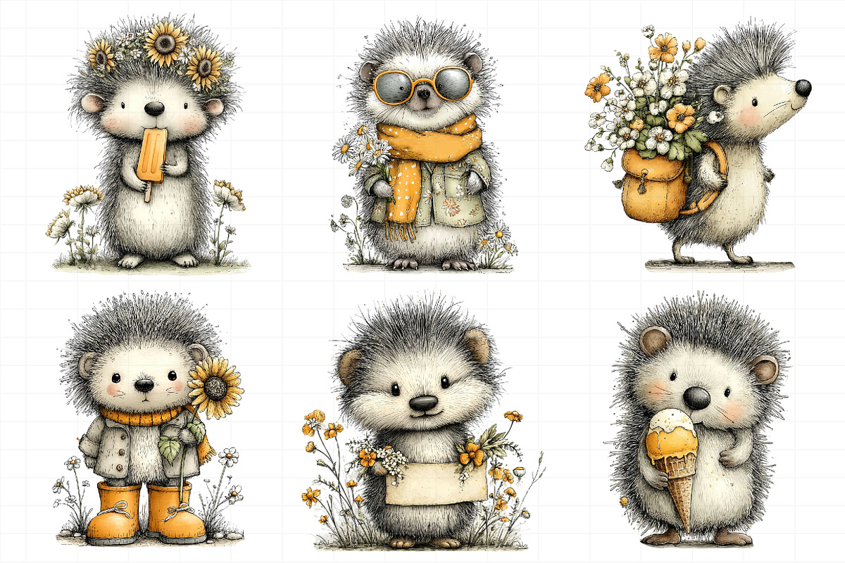 Whimsical Summer Hedgehog Clipart, an Illustration by Daily.Designs (Photo 4 of 8)