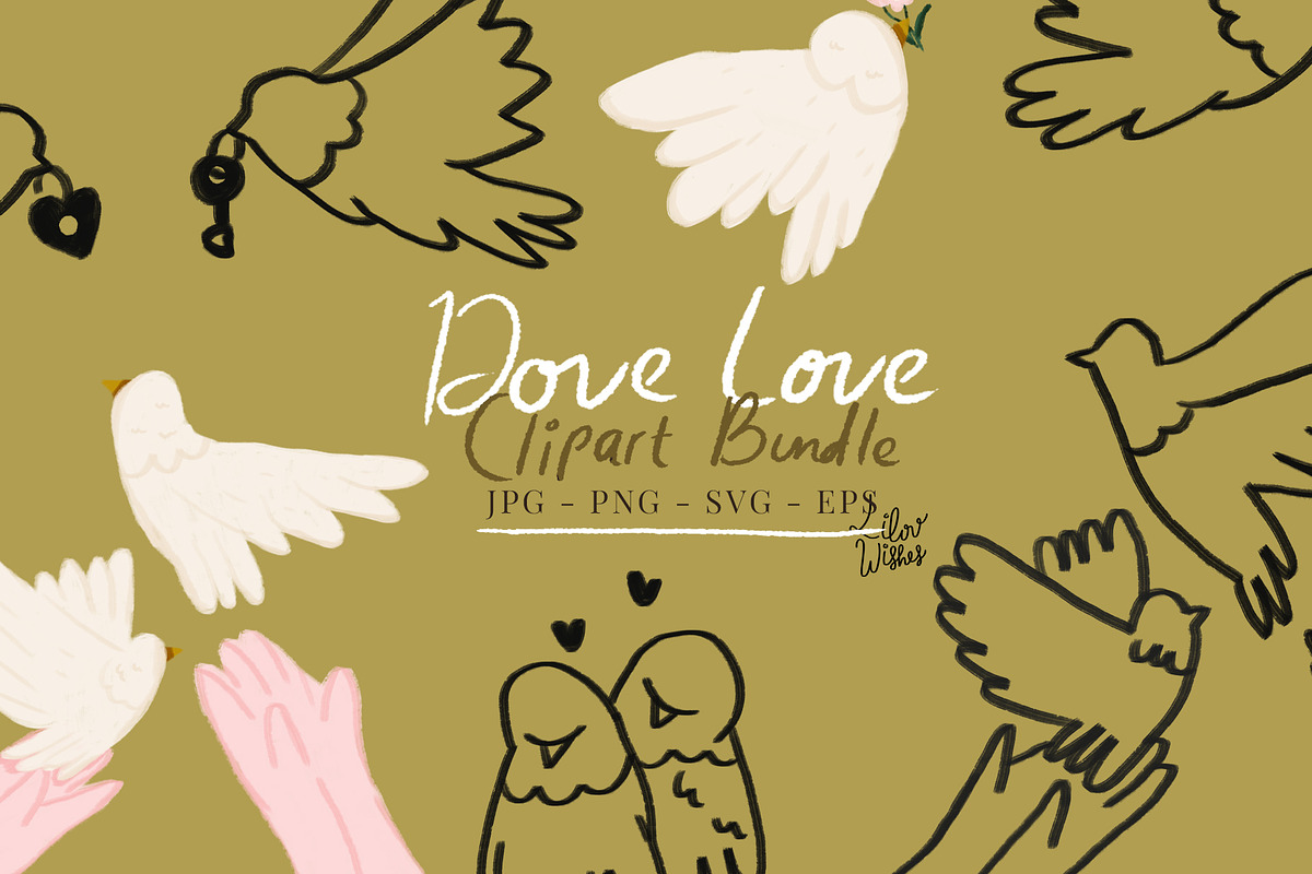 Dove Love Clipart Bundle, an Object Illustration by lilovwishes (Photo 1 of 6)