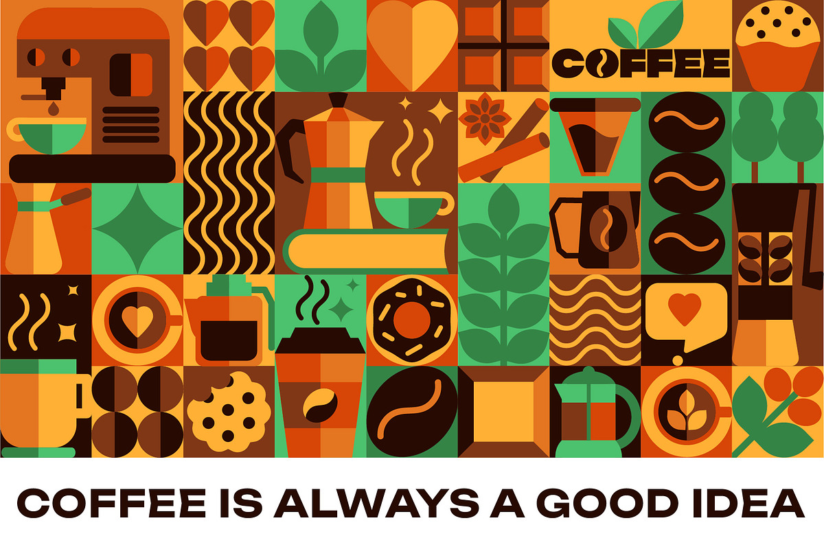 Coffee Art. Geometry Mosaic Design, a Food Illustration by Lettering_Logo (Photo 6 of 9)